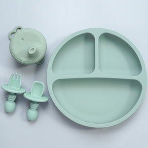 Soft Silicone Toddler Tableware: Dinner Plate, Fork, Spoon, and Cup Cover