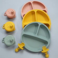 Load image into Gallery viewer, Soft Silicone Toddler Tableware: Dinner Plate, Fork, Spoon, and Cup Cover
