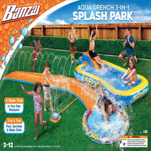 Aqua Drench 3-In-1 Splash Park w/ Pool, Sprinkler and Waterslide